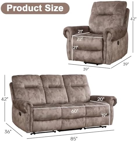 EBELLO 2 Pieces Reclining Couch Furniture Set - Image 2