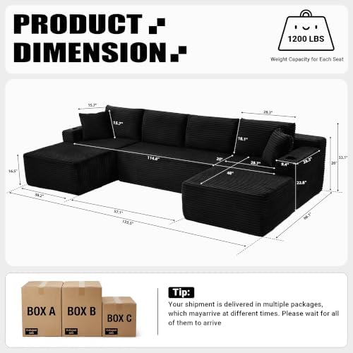 134 inch Boneless Couch, U-Shaped Modular Sectional Sleeper Sofa - Image 2
