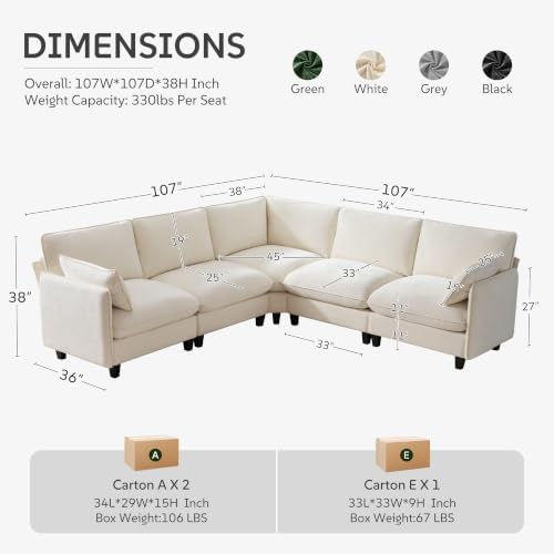 Ihanherry 107" Oversized V-Shaped Modular Sectional Sofa, Cloud Couch - Image 2