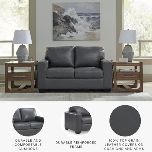 Signature Design by Ashley Blue Small Leather Loveseat - Image 4