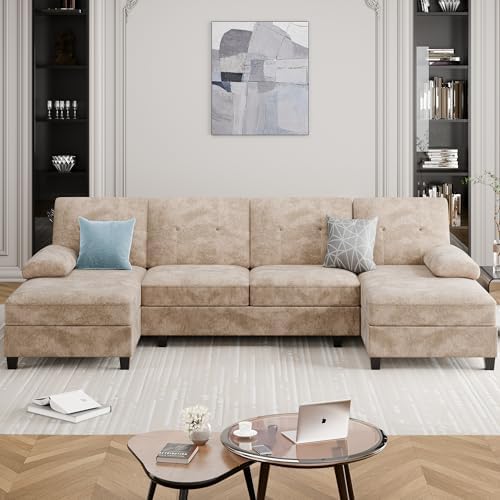 Sectional Couches for Living Room, U Shaped Couch, Light Beige - Image 3