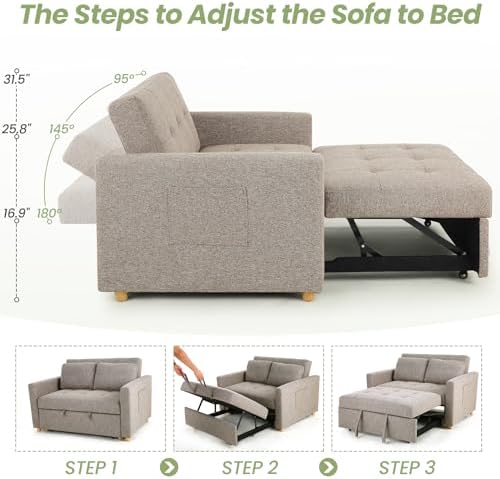 SEJOV Loveseat Sleeper, 3-in-1 Convertible Sofa Bed Pull Out - Image 4