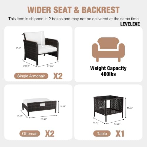 LEVELEVE Patio Conversation Set 5 Piece, Balcony Furniture Outdoor PE Rattan - Image 3