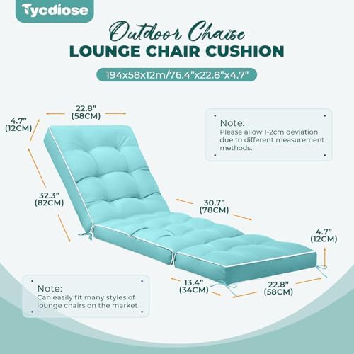 Outdoor Chaise Lounge Chair Cushion, Waterproof Non-Slip Patio Chaise Lounge - Image 2