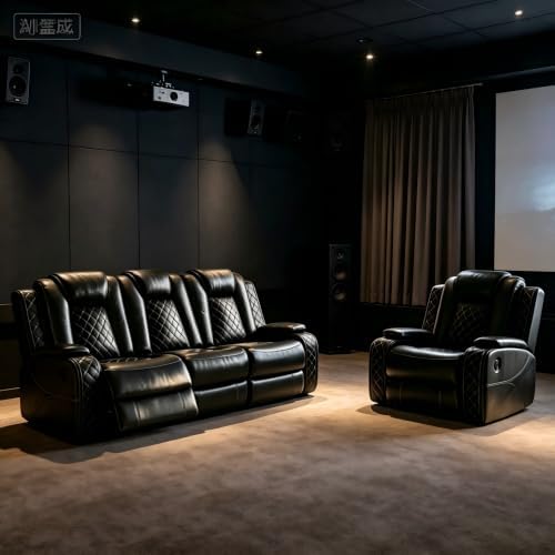 3-Piece Leather Power Recliner Sofa Set, Home Theater Seating - Image 3