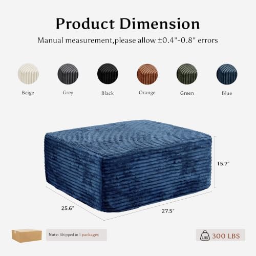 Boneless Ottoman for Couch, Corduroy Cloud Ottoman, Oversized Square Large Pouf - Image 2