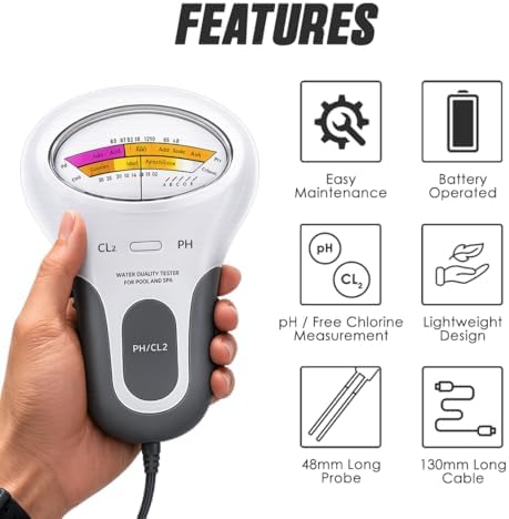 Pool Chlorine and pH Tester, Digital Pool Water Test Kit, Cl2 and pH Meter - Image 4