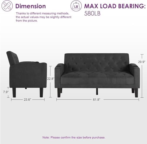 Mid-Century Modern Tufted Loveseat Sofa Set w/ 2 USB & 2 Cupholders - Image 2