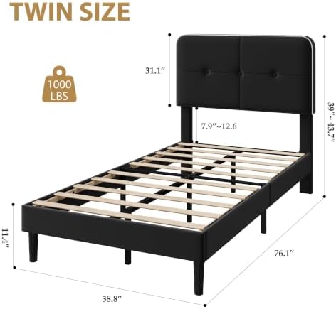 Garvee Twin Bed Frame, Velvet Upholstered Platform Bed Frames - Image 2
