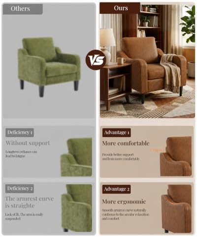 LEVELEVE Accent Arm Chair – Retro Cowhide, Upholstered Scooped Comfy Reading - Image 4