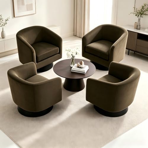 Pia Ricco Set of 4 Velvet 360° Swivel Barrel Accent Chair Coffee by PiaRicco