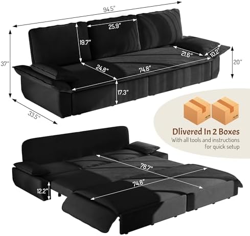 KEIKI 94.5" King Pull-Out Sofa Bed, 3-in-1 Convertible Couch - Image 2