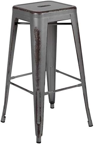 Flash Furniture Kai Commercial Grade 4 Pack 30" High Backless Distressed Silver by FlashFurniture