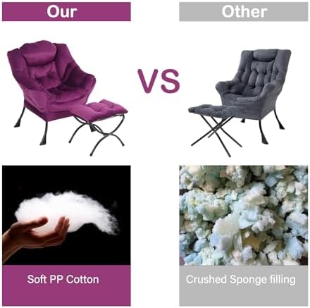 LITA Lazy Chair with Ottoman, Comfy Accent Reading Chair, Velvet Purple - Image 6