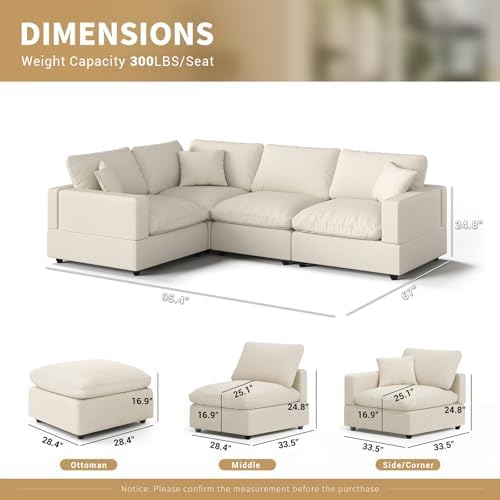 Modern Sectional Linen Couch for Living Room V-Shape Sofas, 4 Seat Modular - Image 2