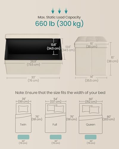 SONGMICS 30 Inches Folding Storage Ottoman Bench, Load 660 lb - Image 3