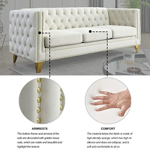 mikibama 80.5" Velvet 3 Seater Sofa Couch - Image 4