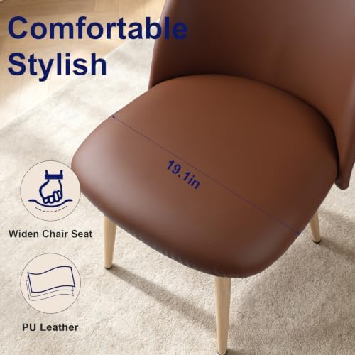 Lightdot Modern PU Leather Dining Chairs Set of 2 Brown Kitchen Side Chairs - Image 5