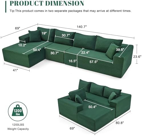 Mangodan 140” Cloud Sectional Couch, Modular Sectional Sofa - Image 3