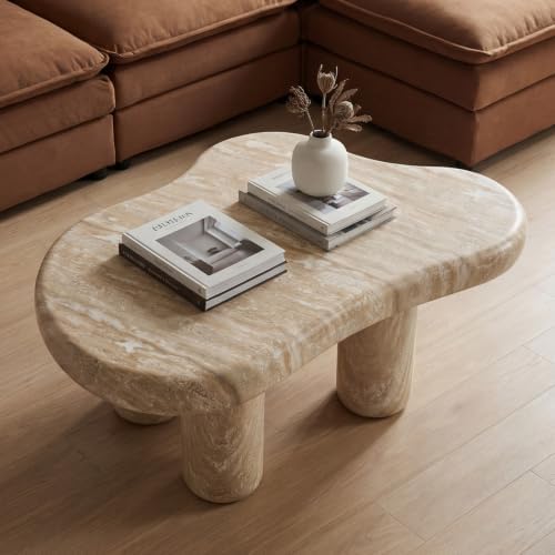 39" Modern Faux Marble Coffee Table Cloud Stone Living Room Table by DAYALANE
