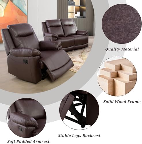 3 piece Reclining Living Room Set, Leather Reclining Living Room Furniture Set - Image 5