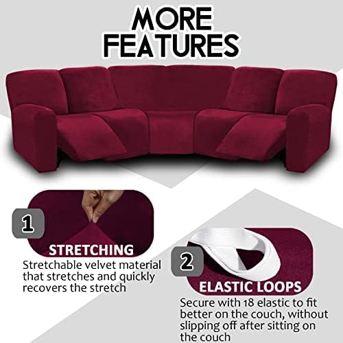 ULTICOR 7-Piece L Shape Sectional Recliner Sofa Covers, Velvet Stretch - Image 3