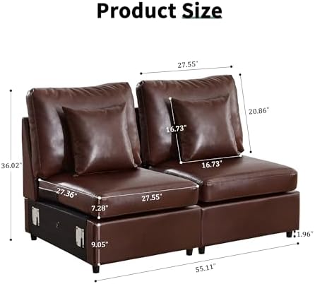 RARZOE Modular Sectional Couch Armless Seats Module, Faux Leather Sofa 2 - Image 3