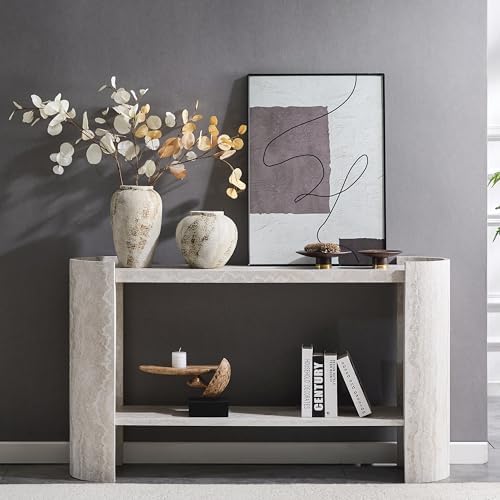 53" Faux Travertine Stone Console Table - Image 3