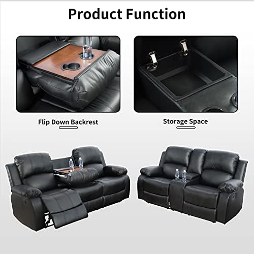 Bonded Leather Living Room Furniture, 2 Pieces Recliner Sofa and Loveseat Set - Image 6