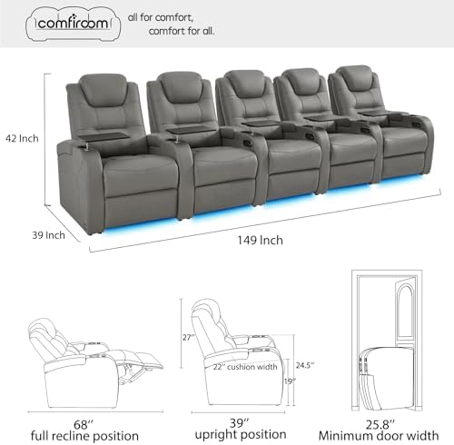 comfiroom Home Theater Seating, Top-Grain Leather Power Recliner Chair - Image 2