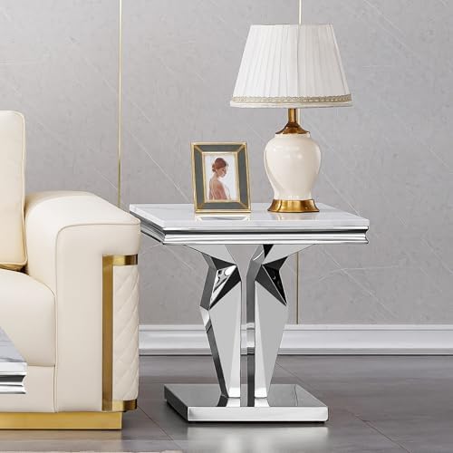 Henf 23in Square End Table Faux Marble End Table - Image 3