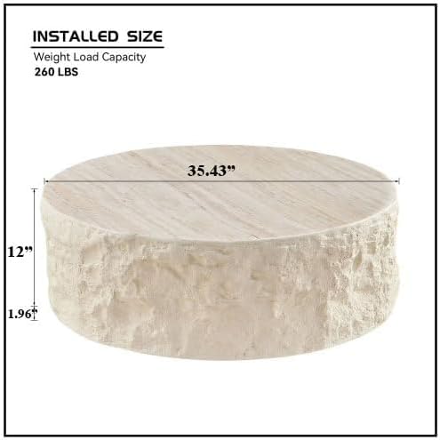 35.43" Modern Round Travertine Coffee Table - Image 2