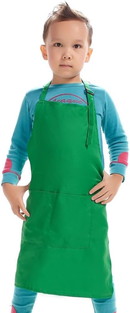 Kid Apron Adjustable Strap with 2 Pockets Painting Cooking Craft Backing Unisex Age 5-12