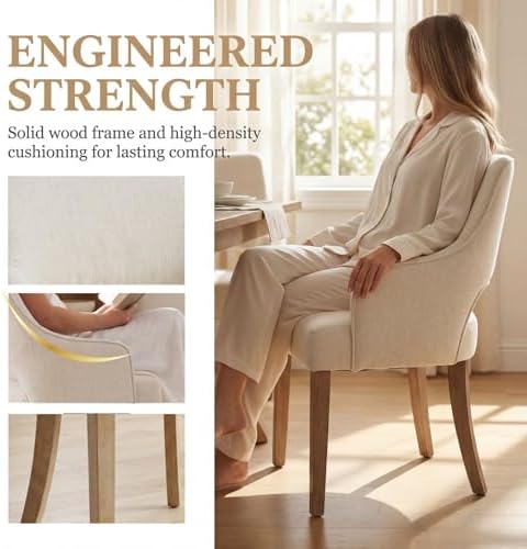 Linen Upholstered Dining Chairs Set of 6 - Image 3