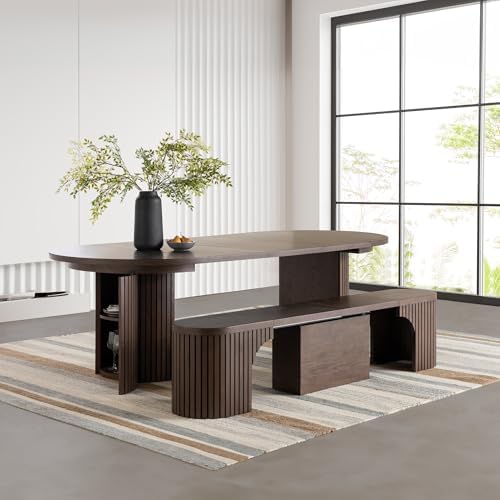 Transformer Table Solid Wood Extendable Round Dining Table Set, Dark Brown - Image 2