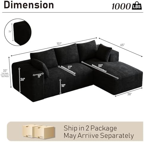 ONEMMLION 107" L-Shaped Cloud Boneless Couch Sofa - Image 2