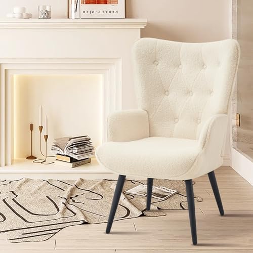 Furnimart Faux Fur White Accent Chair Mid Century Modern Living Room Chairs; by FurnimartFurniture