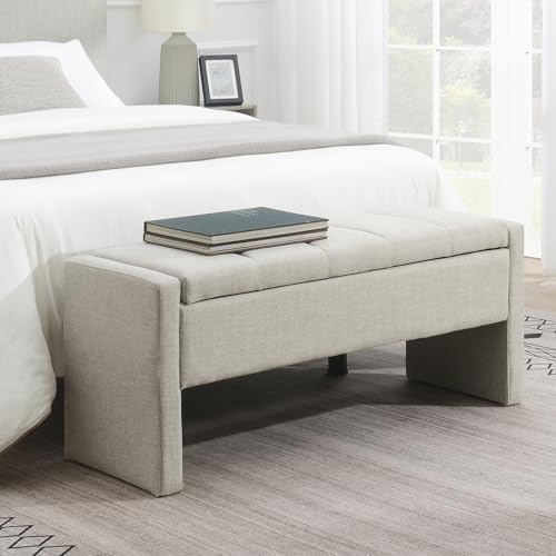 JEEOHEY Storage Ottoman Bench, Linen Tufted Large Shoe Entryway Benches by JEEOHEY