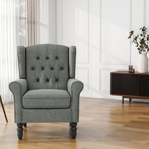 High Back Accent Chair, Fabric Upholstered Wingback Armchair - Image 6