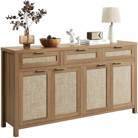 HOKYHOKY 63" Rattan Sideboard Buffet Cabinet, Boho Storage Cabinet by HOKYHOKY