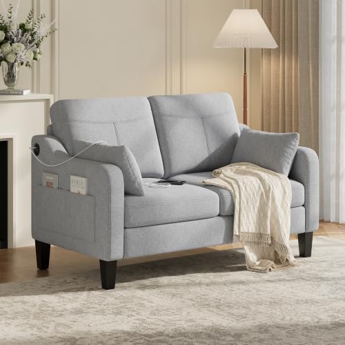 51'' Small Loveseat Sofa, 2-Seater Linen Fabric Couch by Unknown
