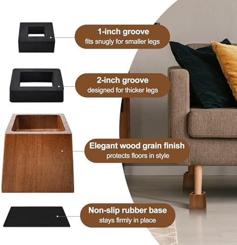 Wooden Bed Risers 4 Inch Heavy Duty, Support 2500 lbs, Retro Brown - Image 5