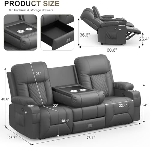 YONISEE 3 Seat Recliner Sofa - Image 2