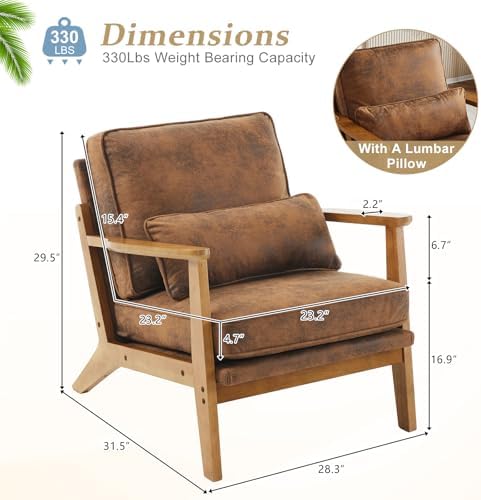 VINGLI Solid Wood Wide Armrests Accent Chair Set of 2, Upholstered Mid Century - Image 2