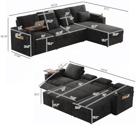 KEIKI 108" L Shaped Sleeper Sofa Bed, 4 Seat Couch - Image 3