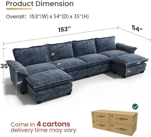 KKL 155" Sectional Couches for Living Room, U-Shaped Modular Sectional Sofa - Image 2