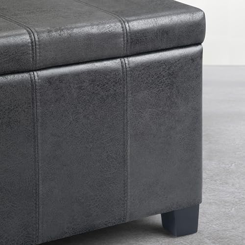 SIMPLIHOME Dover 36" Vegan Leather Ottoman in Distressed Graphite Black - Image 6