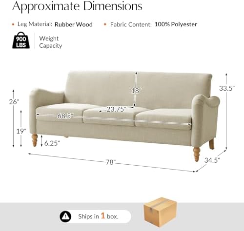 HULALA HOME Farmhouse Curved Couch, 3 Seater Upholstered Sofa - Image 2