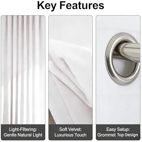 SMILETIME White Velvet Curtains 104"x108" Grommet 1 Panel - Image 3
