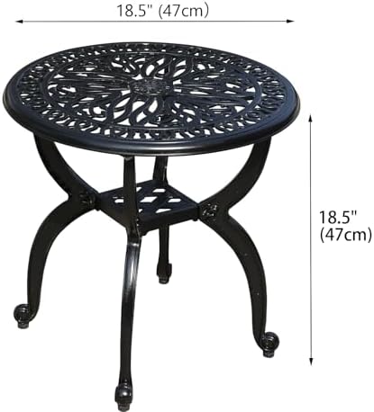 Cast Aluminum Outdoor Side Table, All Weather Round Small Coffee Table - Image 3